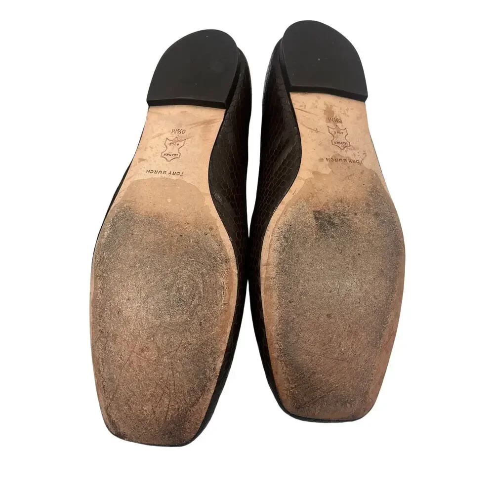 Tory Burch Ballet Flats Shoes Georgia Snakeskin Slip On Chocolate Brown Sz 6.5M